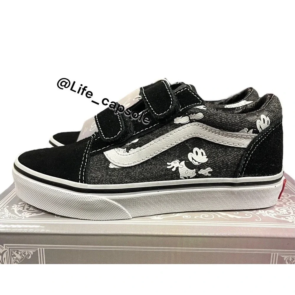 Size 13Y Kids Vans Old Skool Disney Mickey Mouse Youth Easy On Slip VN000VHEBMB